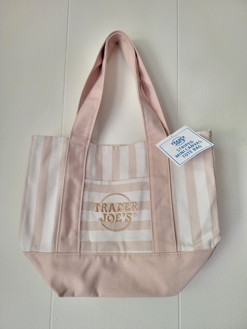 Trade Joe's Tan Striped Mini Canvas Tote Bag